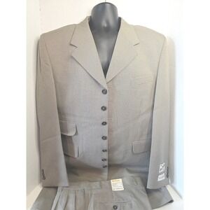 NWT Gino Cappelli Milano Suit Jacket 42 Pant 36 Tan Houndstooth Unfinished‎ Hem